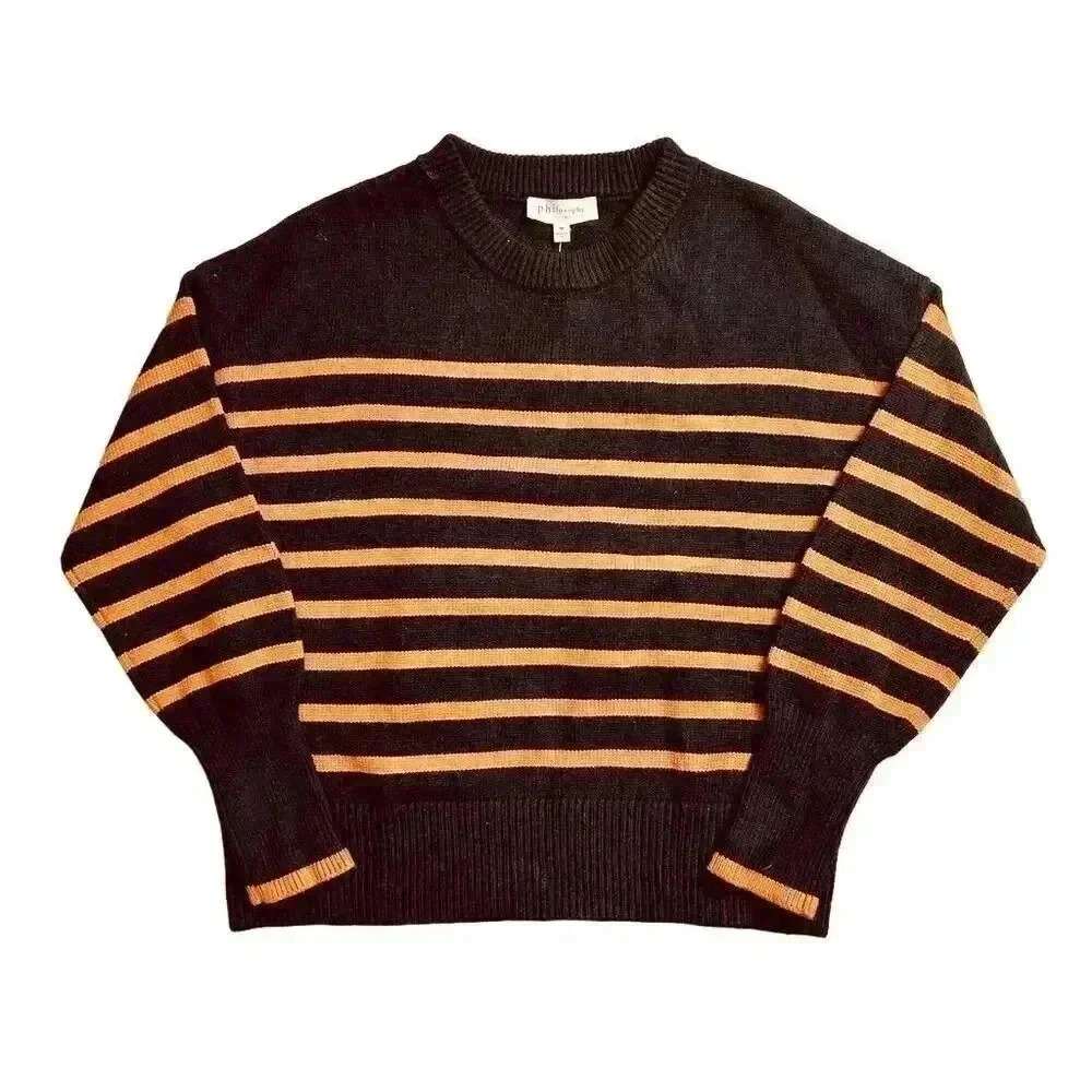 Philosophy Republic Striped Sweater Black Orange Women’s Medium M | Bold Knit